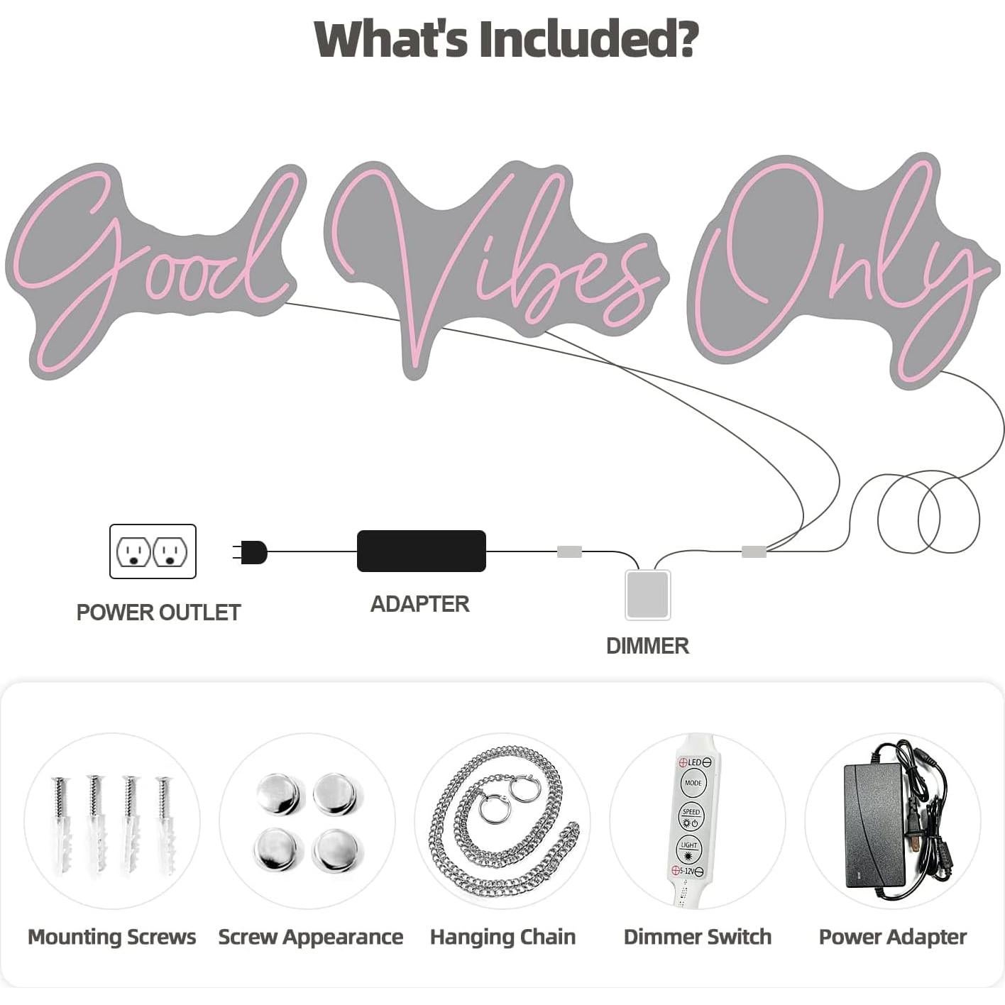 Cartel de Neón LED Meilcen 143.5x34.3 cm Rosa Regulable