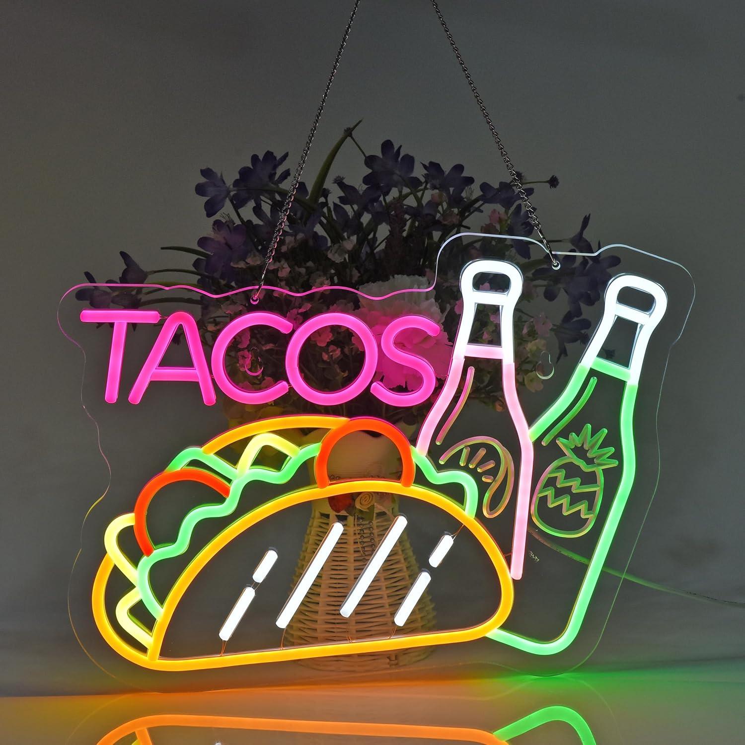 Letrero de Neon JOMOSPO Tacos 40.9x30.9cm USB Regulable