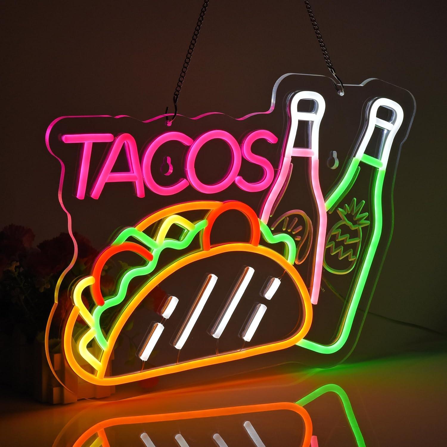 Letrero de Neon JOMOSPO Tacos 40.9x30.9cm USB Regulable