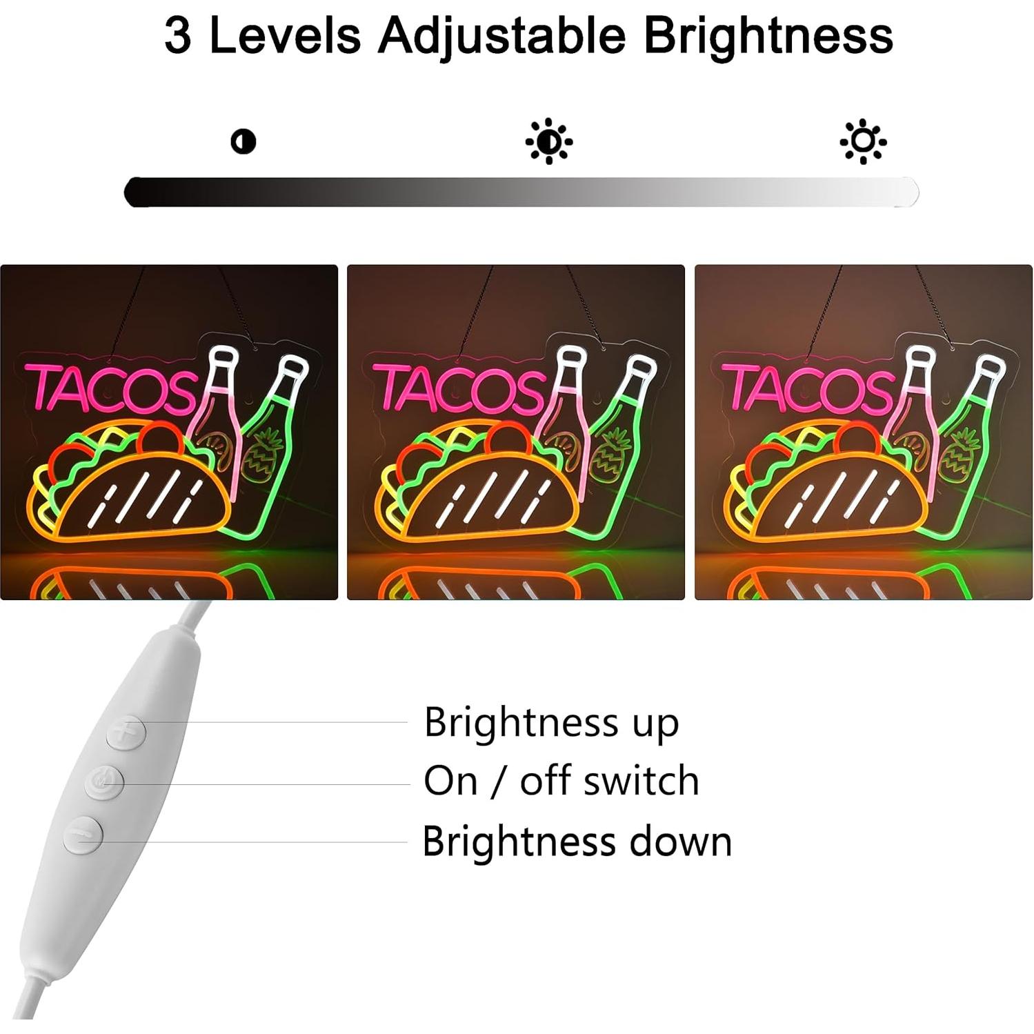 Letrero de Neon JOMOSPO Tacos 40.9x30.9cm USB Regulable