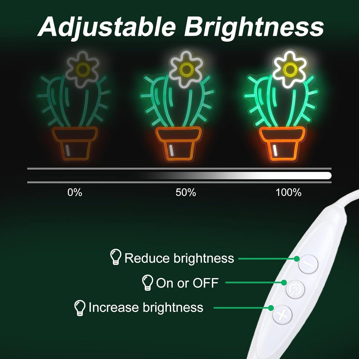 Luz de Neón LED Cactus Verde Mllusxg 42.5x29cm Decorativa