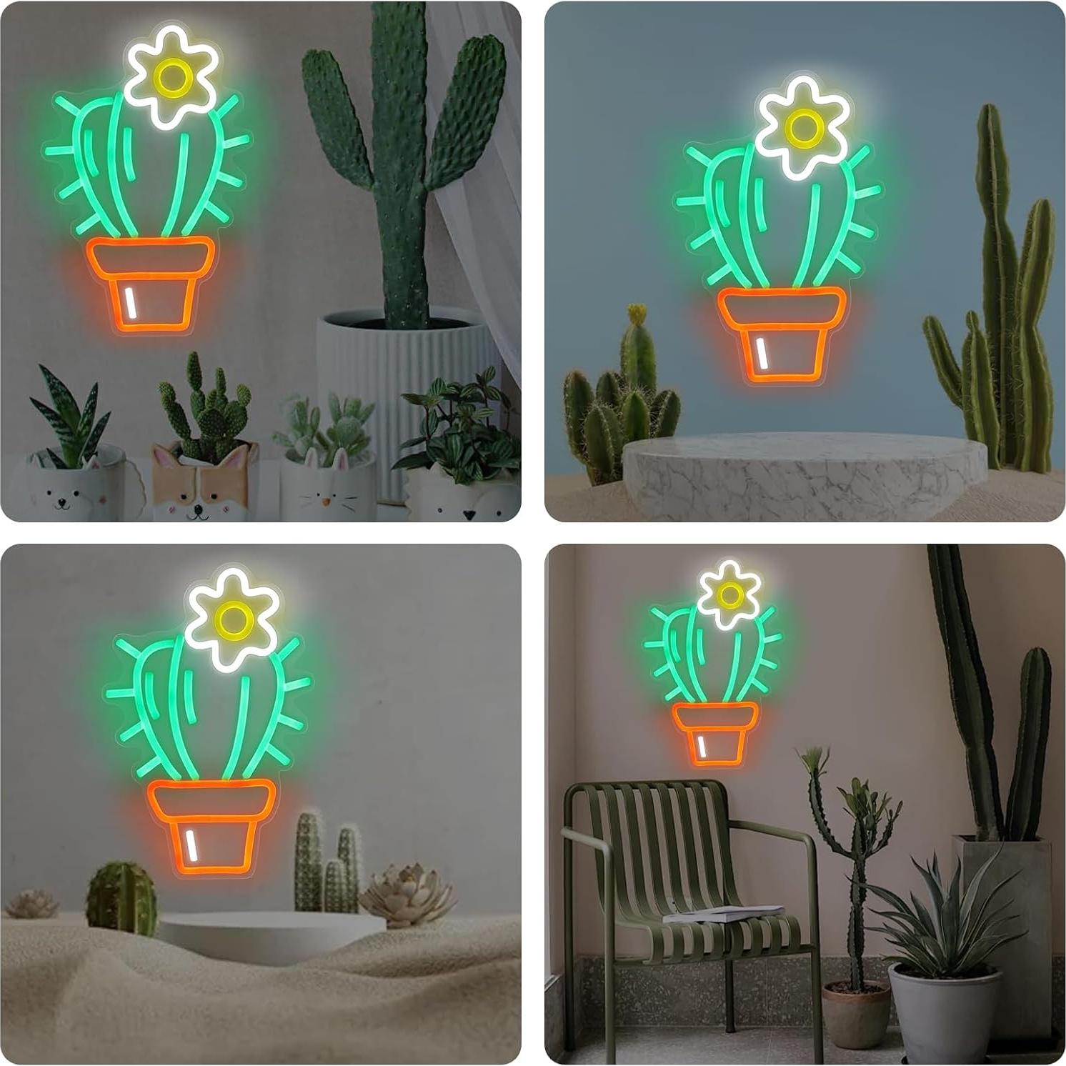 Luz de Neón LED Cactus Verde Mllusxg 42.5x29cm Decorativa