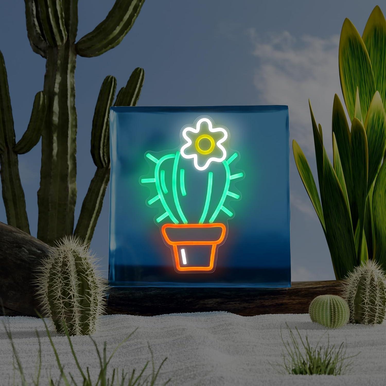 Luz de Neón LED Cactus Verde Mllusxg 42.5x29cm Decorativa