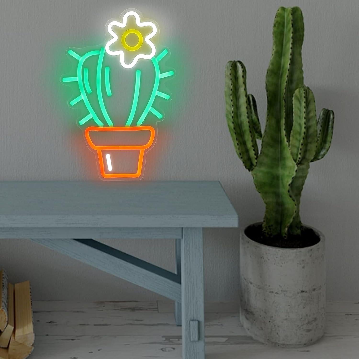 Luz de Neón LED Cactus Verde Mllusxg 42.5x29cm Decorativa