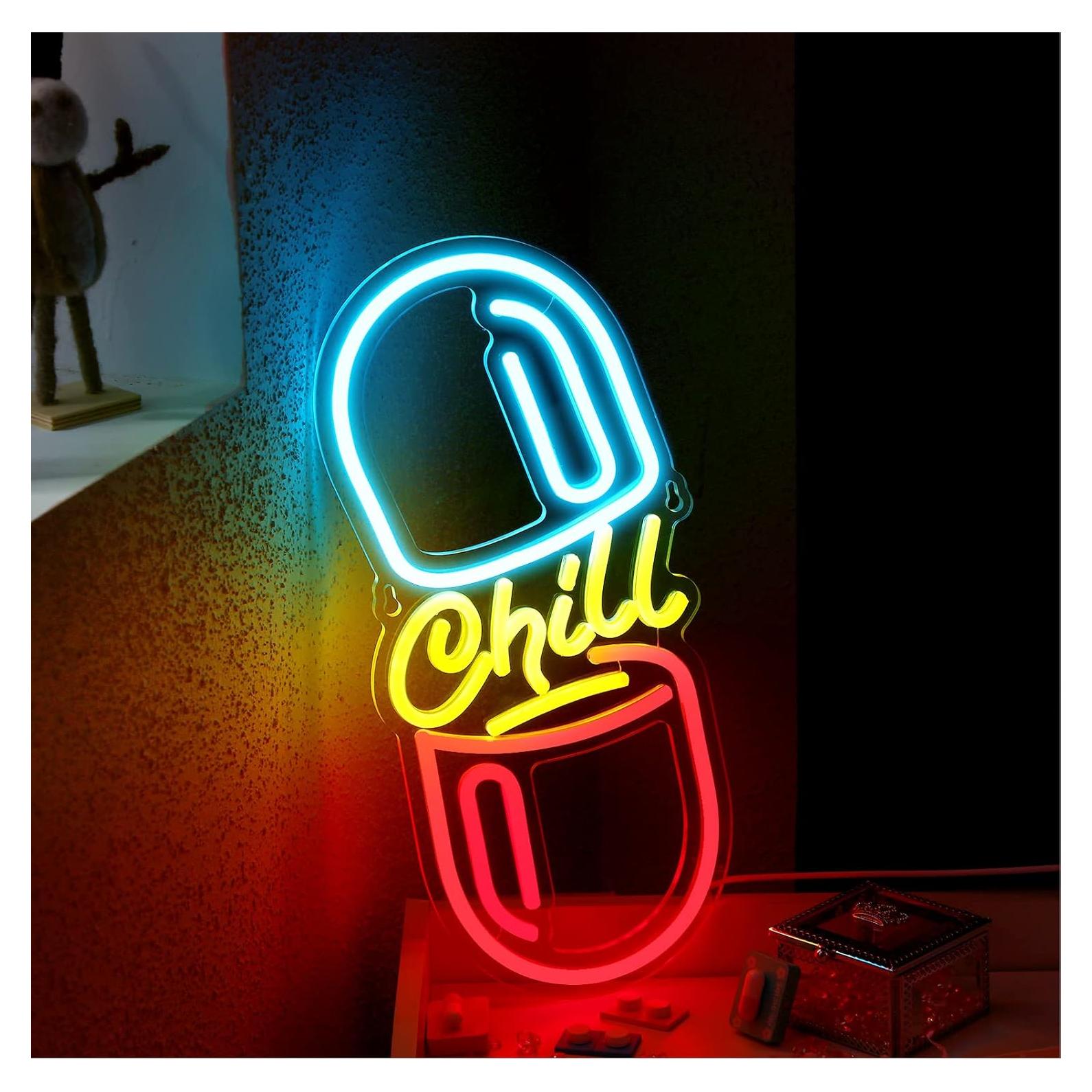 Cartel de Neón Riakrum Chill Pill LED 40 x 18 cm Decoración