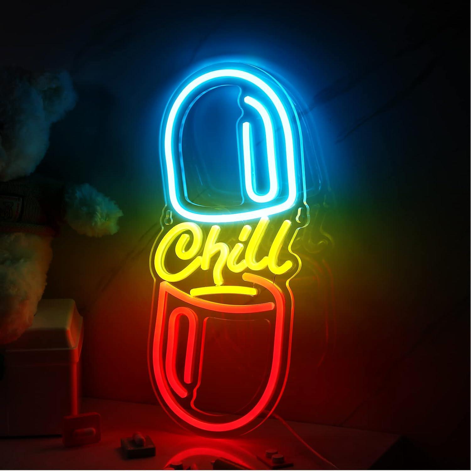 Cartel de Neón Riakrum Chill Pill LED 40 x 18 cm Decoración