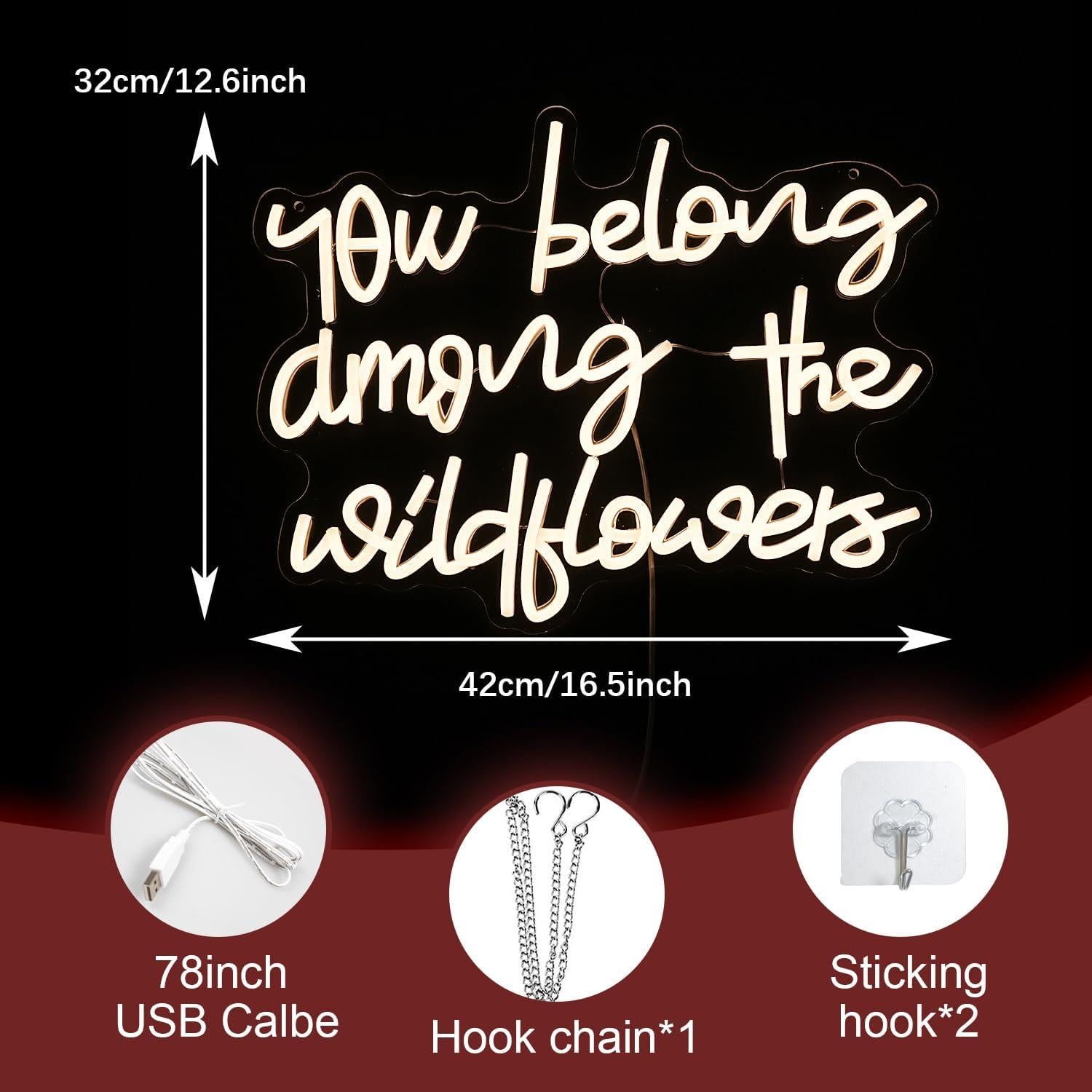 Letrero de neón LIUOZHTEA Perteneces entre flores 42x32cm