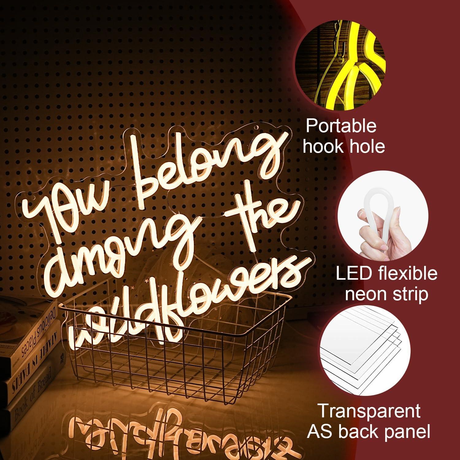 Letrero de neón LIUOZHTEA Perteneces entre flores 42x32cm