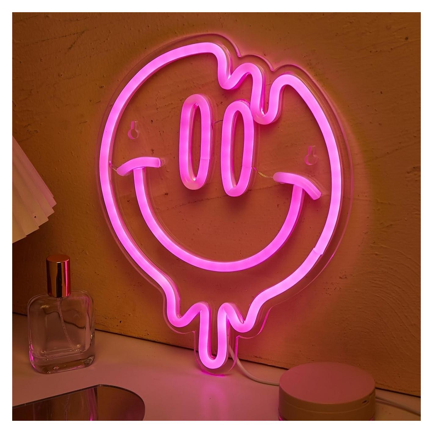 Luz de Neón LED Sonriente Cusgazy Rosa 26.4x21.4 cm USB