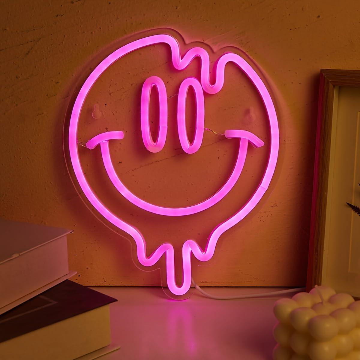 Luz de Neón LED Sonriente Cusgazy Rosa 26.4x21.4 cm USB