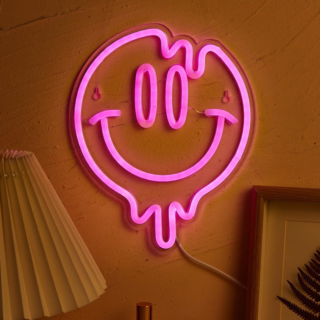 Luz de Neón LED Sonriente Cusgazy Rosa 26.4x21.4 cm USB