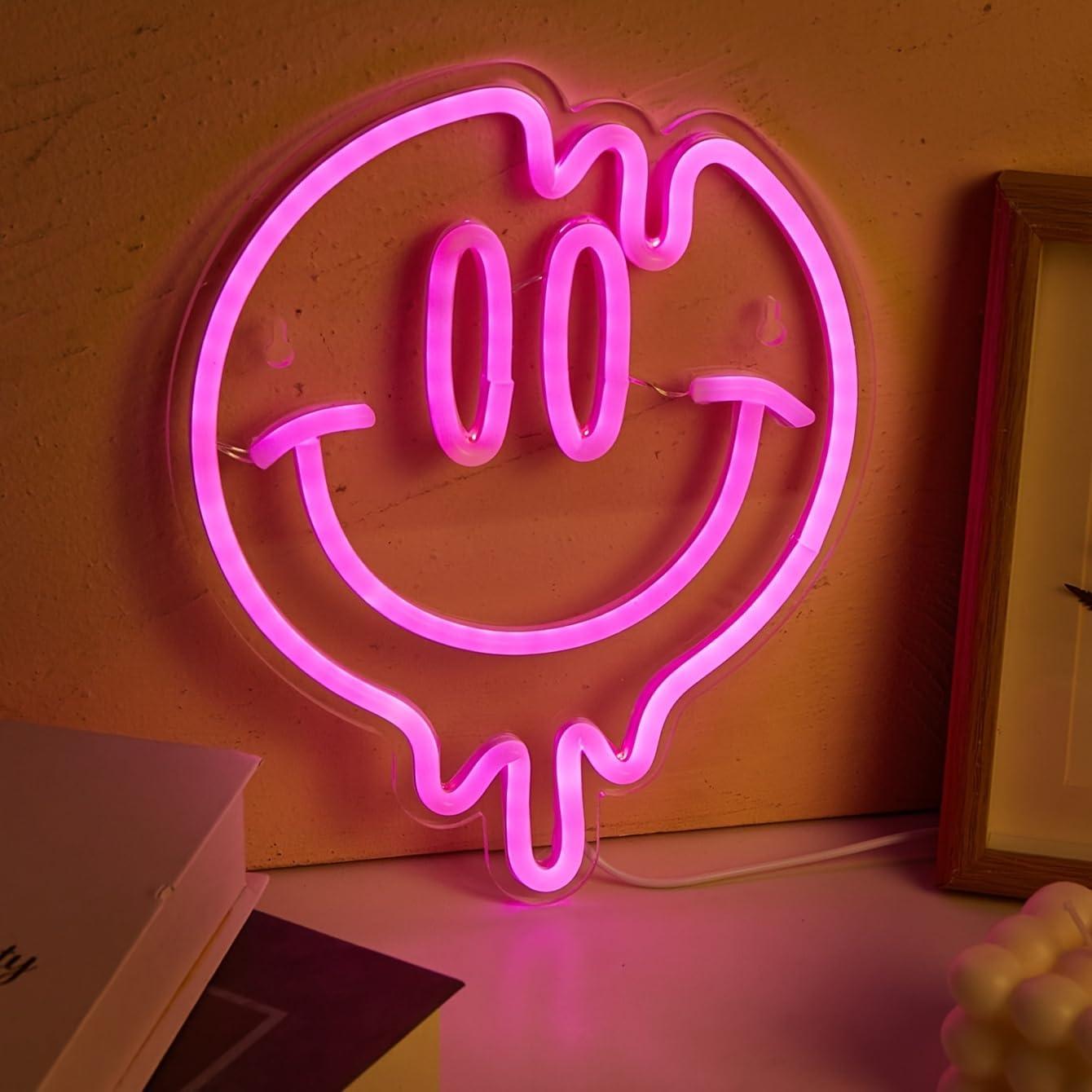 Luz de Neón LED Sonriente Cusgazy Rosa 26.4x21.4 cm USB