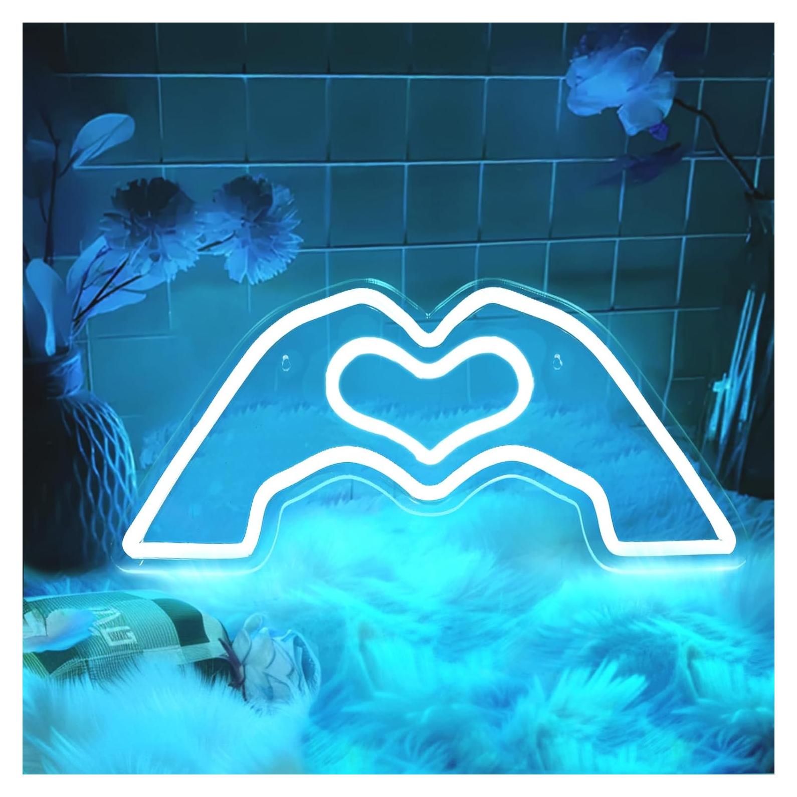 Cartel de Neón LED Manos en Corazón Toytoto Azul 40x20cm