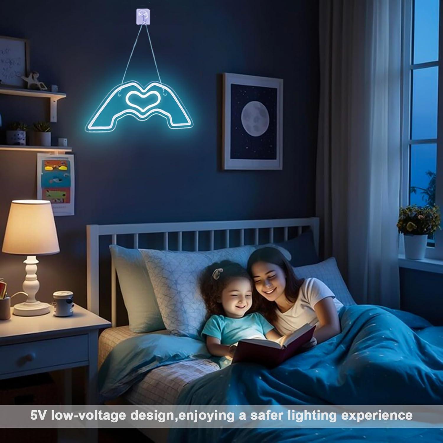 Cartel de Neón LED Manos en Corazón Toytoto Azul 40x20cm