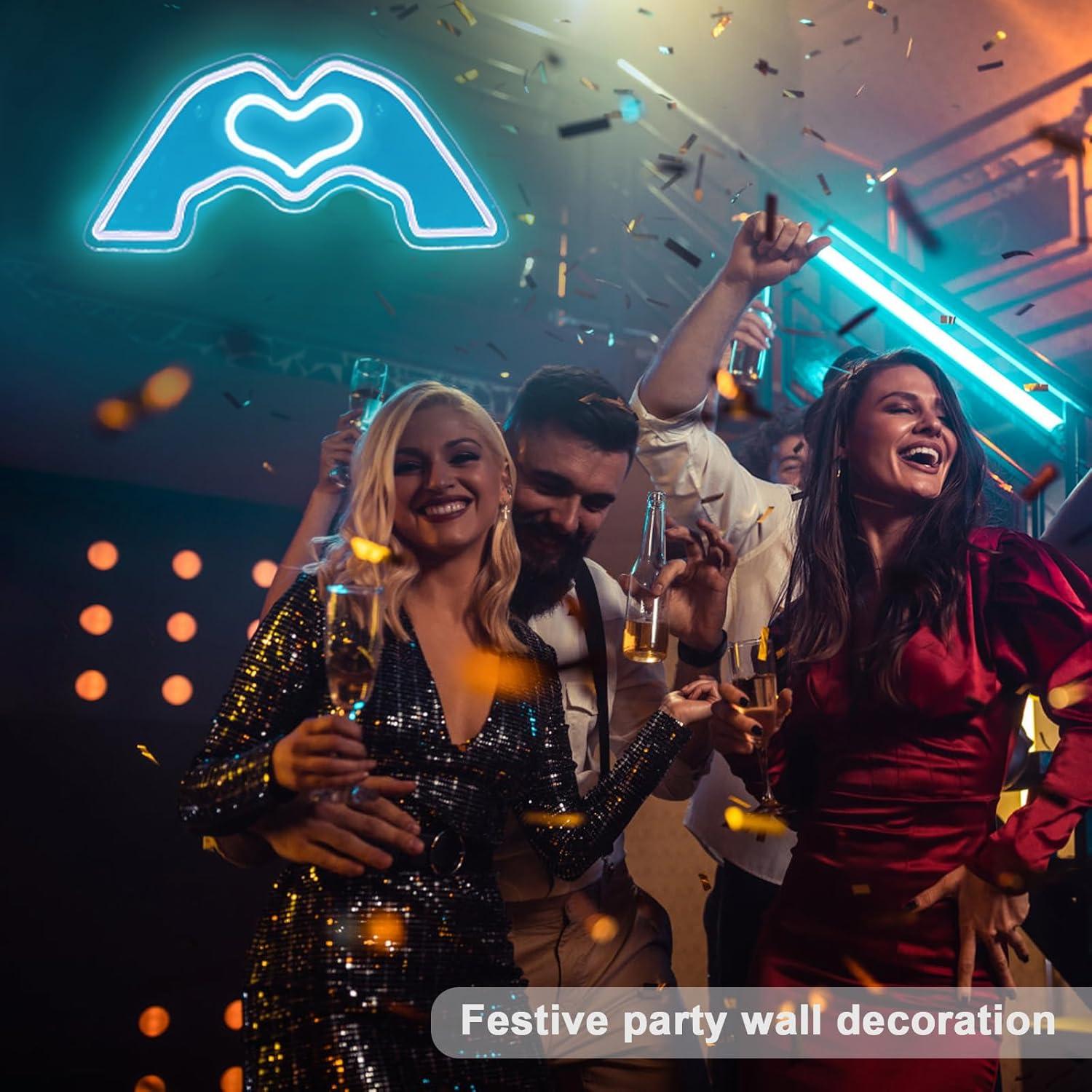 Cartel de Neón LED Manos en Corazón Toytoto Azul 40x20cm