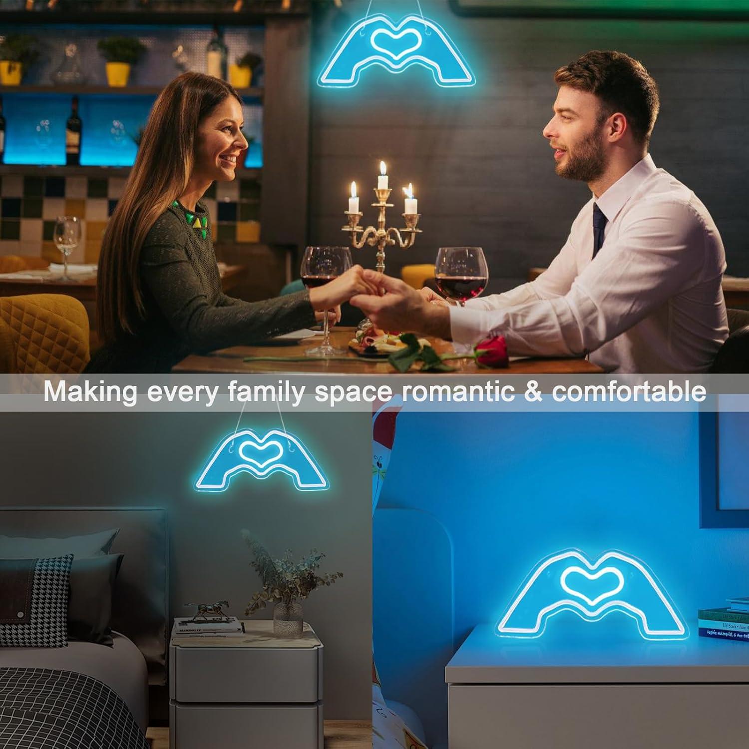 Cartel de Neón LED Manos en Corazón Toytoto Azul 40x20cm