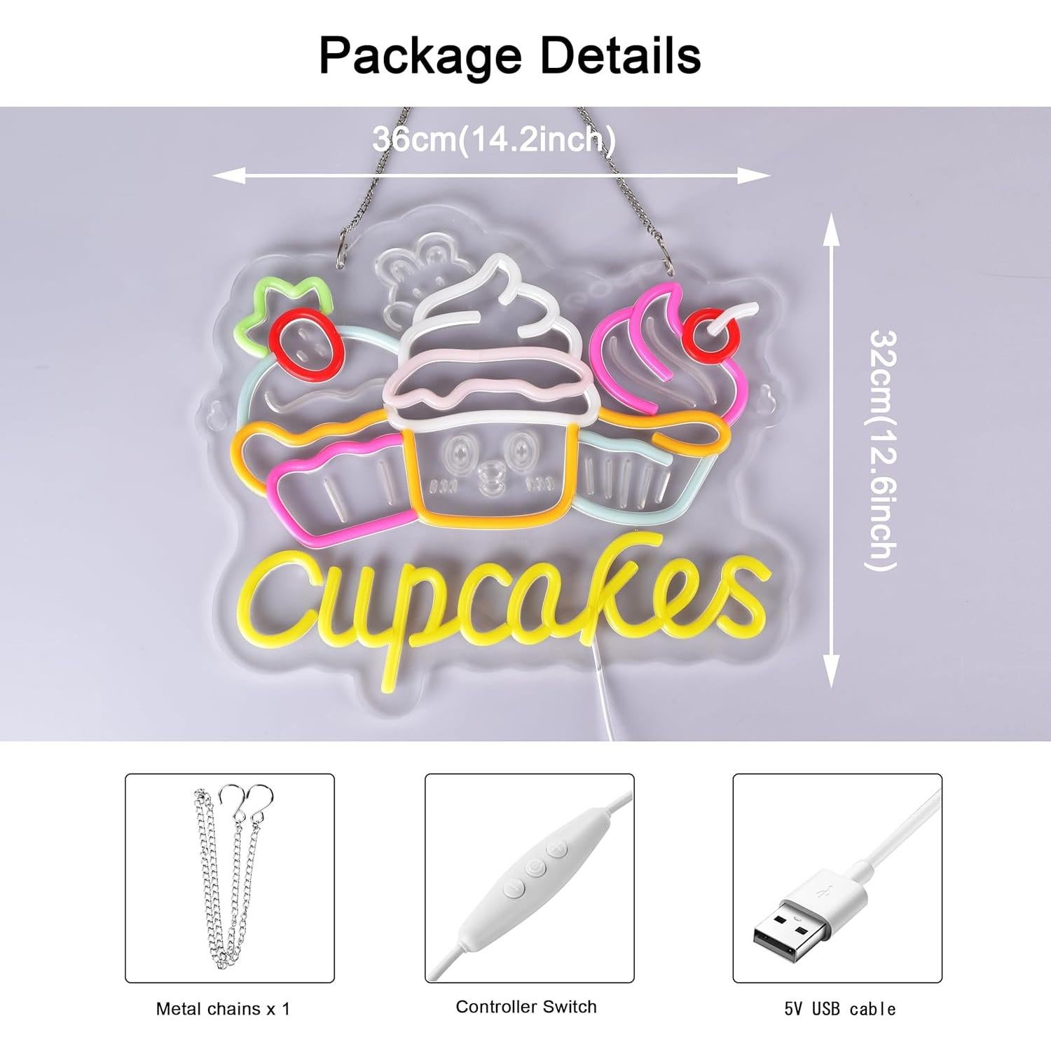 Letrero de Neón Cupcakes JOMOSPO 35.88x32 cm USB Regulable