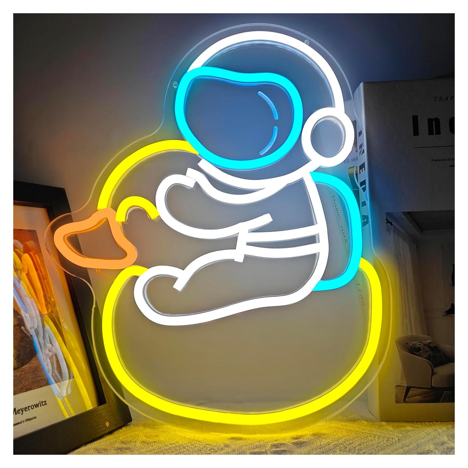 Luz de Neón Pato Astronauta LED Jeanchrl USB 28.2x19.8cm