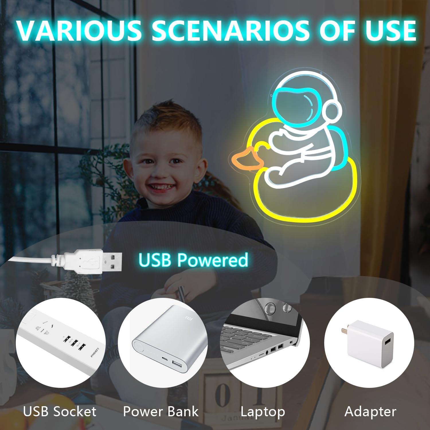 Luz de Neón Pato Astronauta LED Jeanchrl USB 28.2x19.8cm