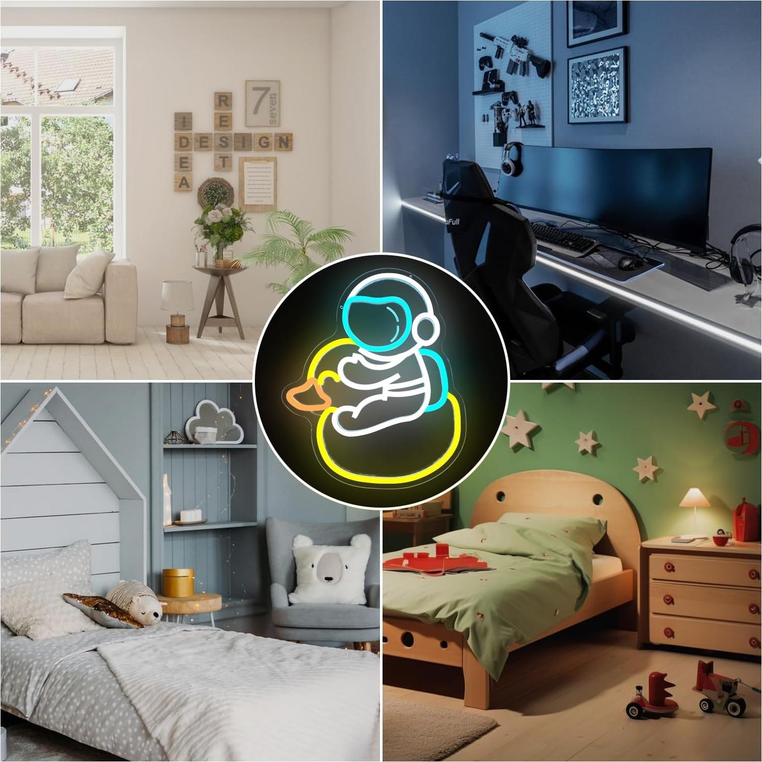 Luz de Neón Pato Astronauta LED Jeanchrl USB 28.2x19.8cm