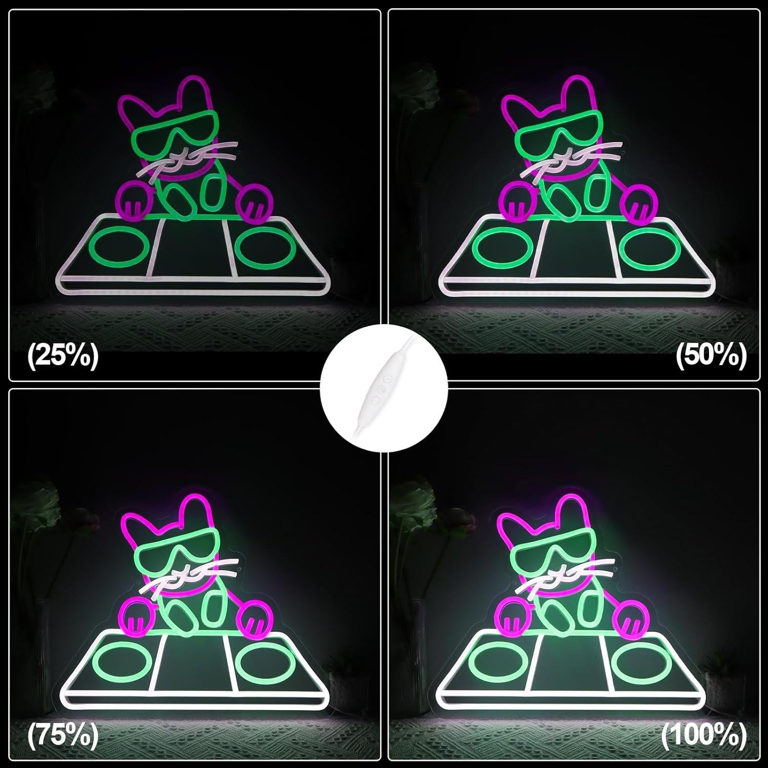 Luz de Neón LED Gato DJ Jesalah - Decoración Retro 43.69x33.94cm