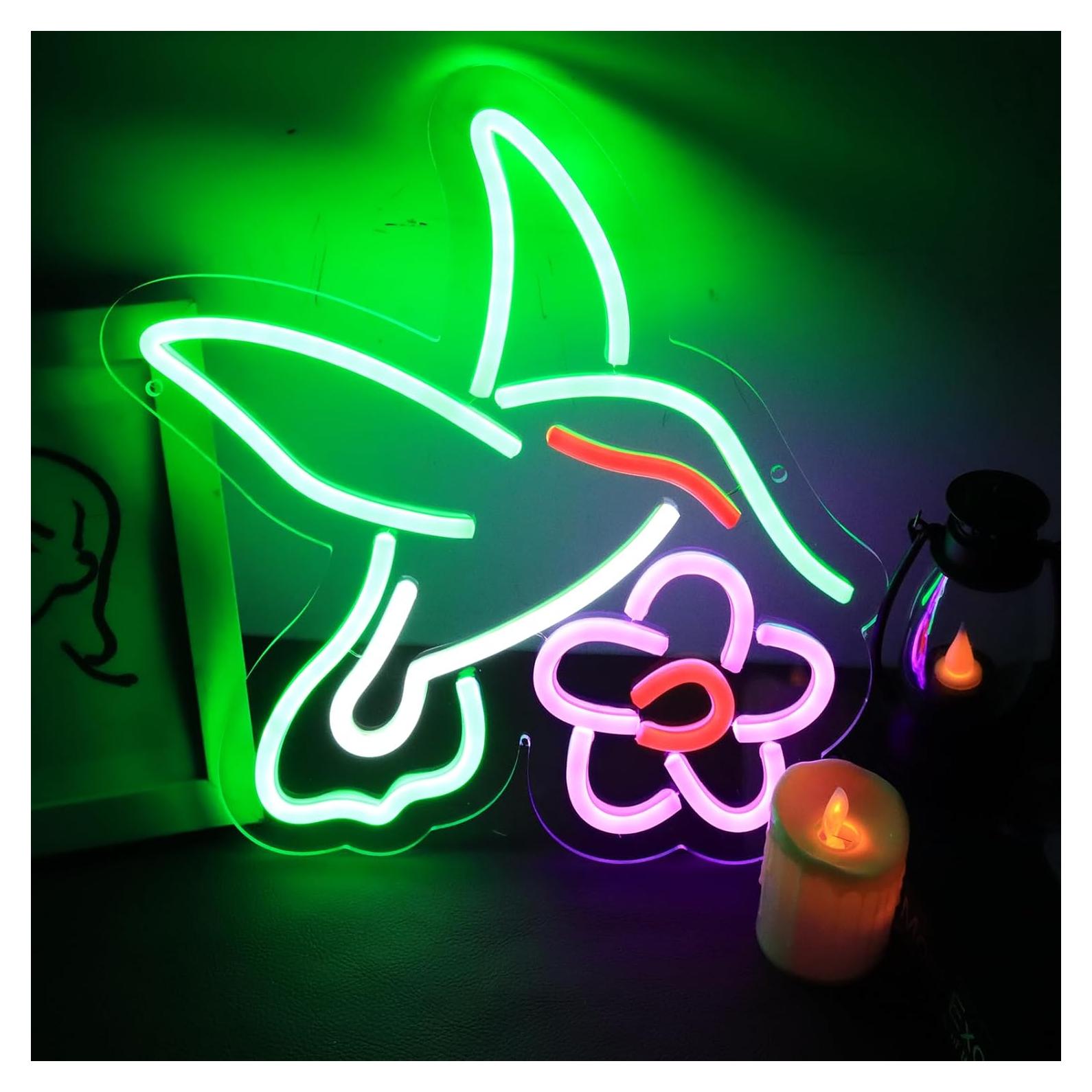 Hummingbird Neon Signs for The Wall Decor, Hummingbird with Flower LED Signs Bird Wall Art Decor, Dimmable Neon Lights for Window Hangings Hummingbird Gift for Home Decor