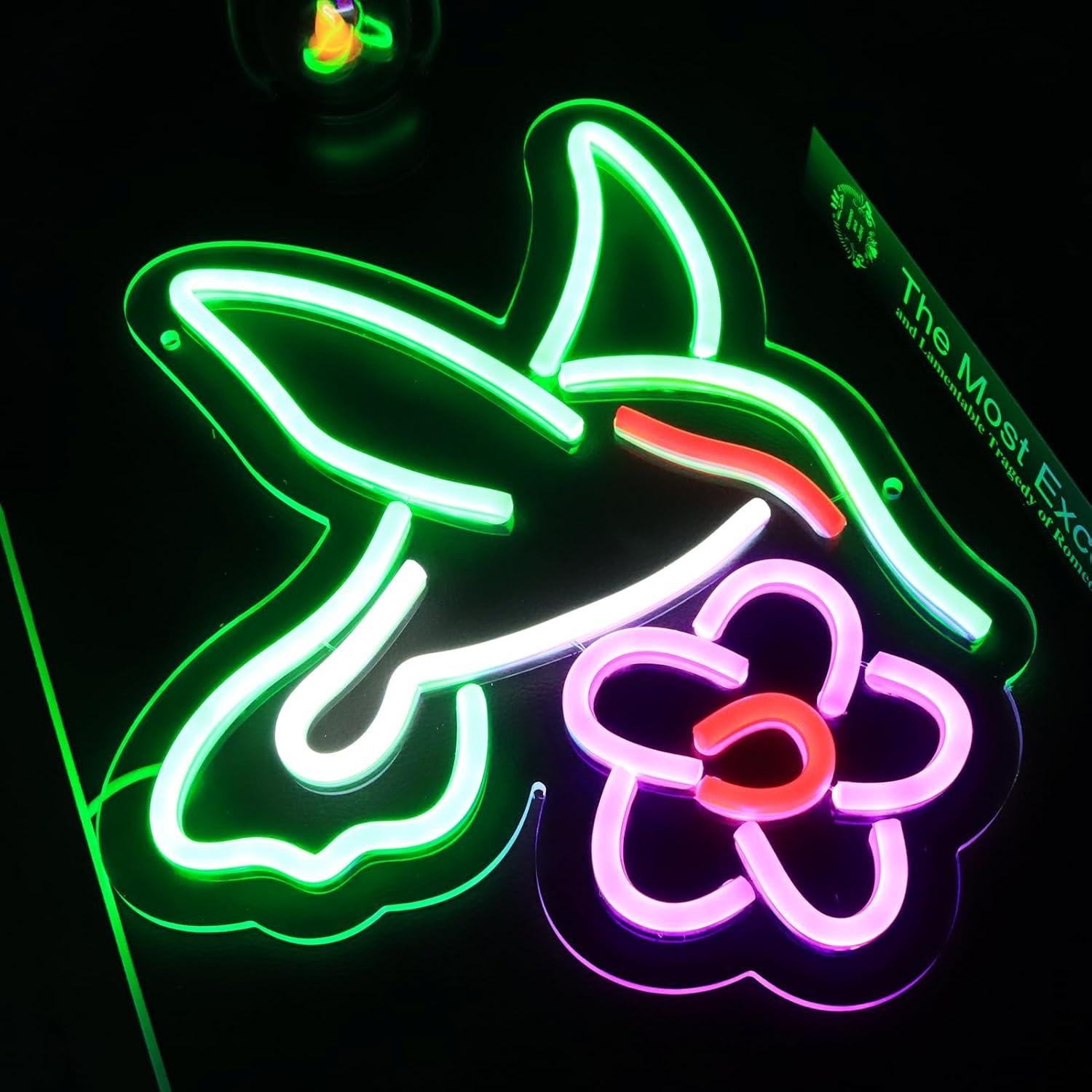 Hummingbird Neon Signs for The Wall Decor, Hummingbird with Flower LED Signs Bird Wall Art Decor, Dimmable Neon Lights for Window Hangings Hummingbird Gift for Home Decor