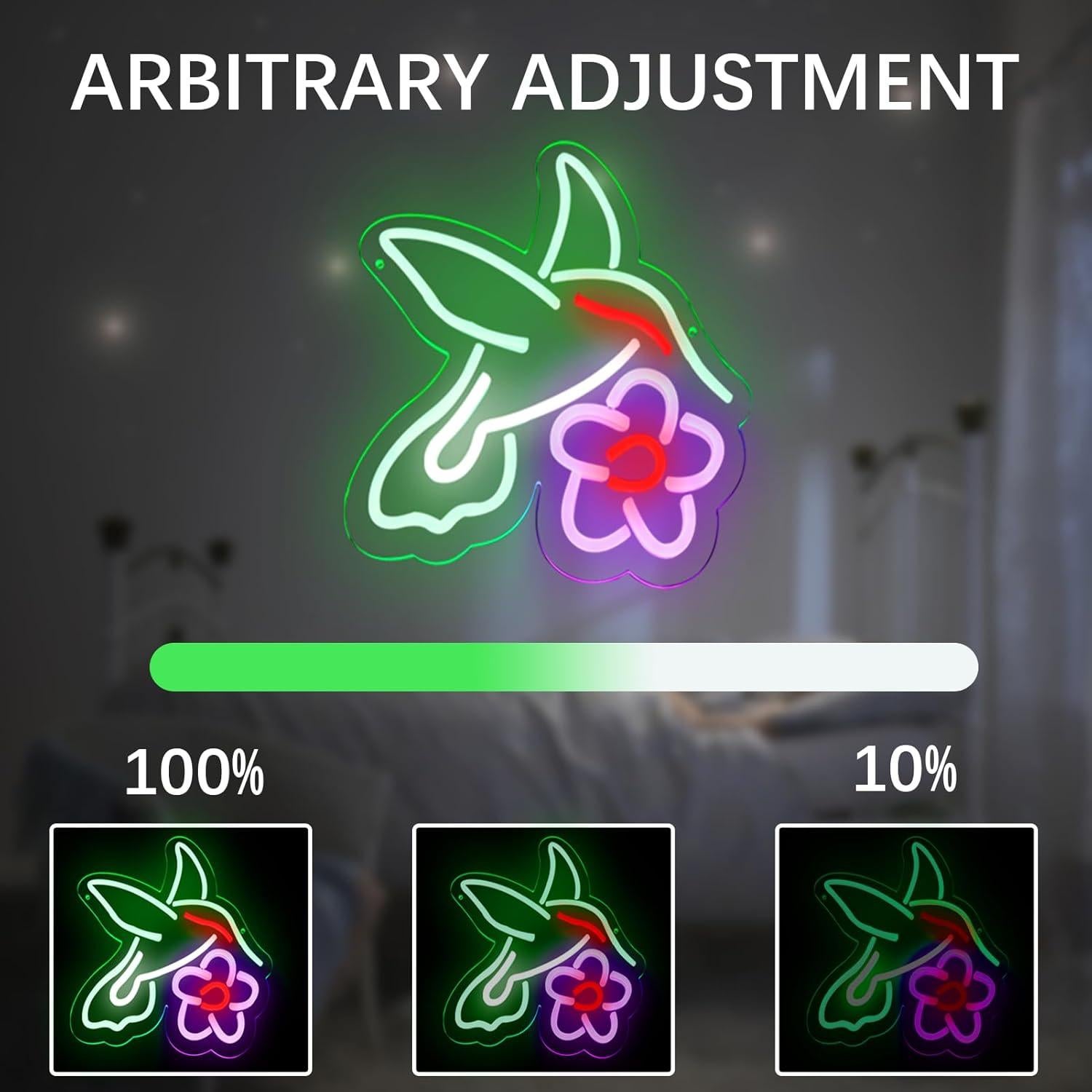 Hummingbird Neon Signs for The Wall Decor, Hummingbird with Flower LED Signs Bird Wall Art Decor, Dimmable Neon Lights for Window Hangings Hummingbird Gift for Home Decor