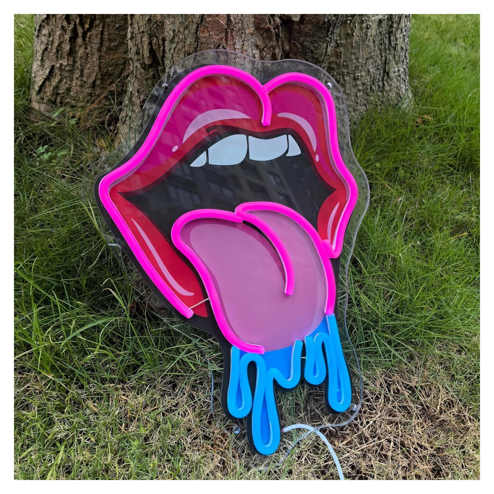 Letrero de Neón Labios Goteando GSHIXIN 40x28cm Rosa