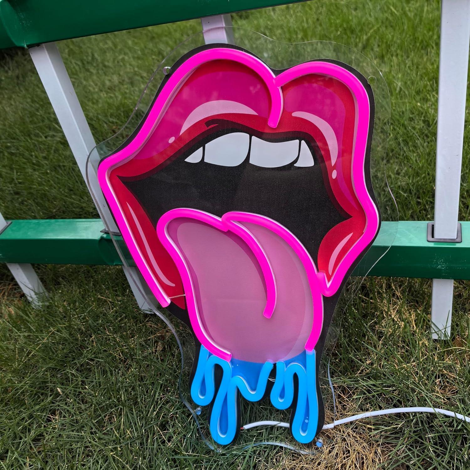 Letrero de Neón Labios Goteando GSHIXIN 40x28cm Rosa