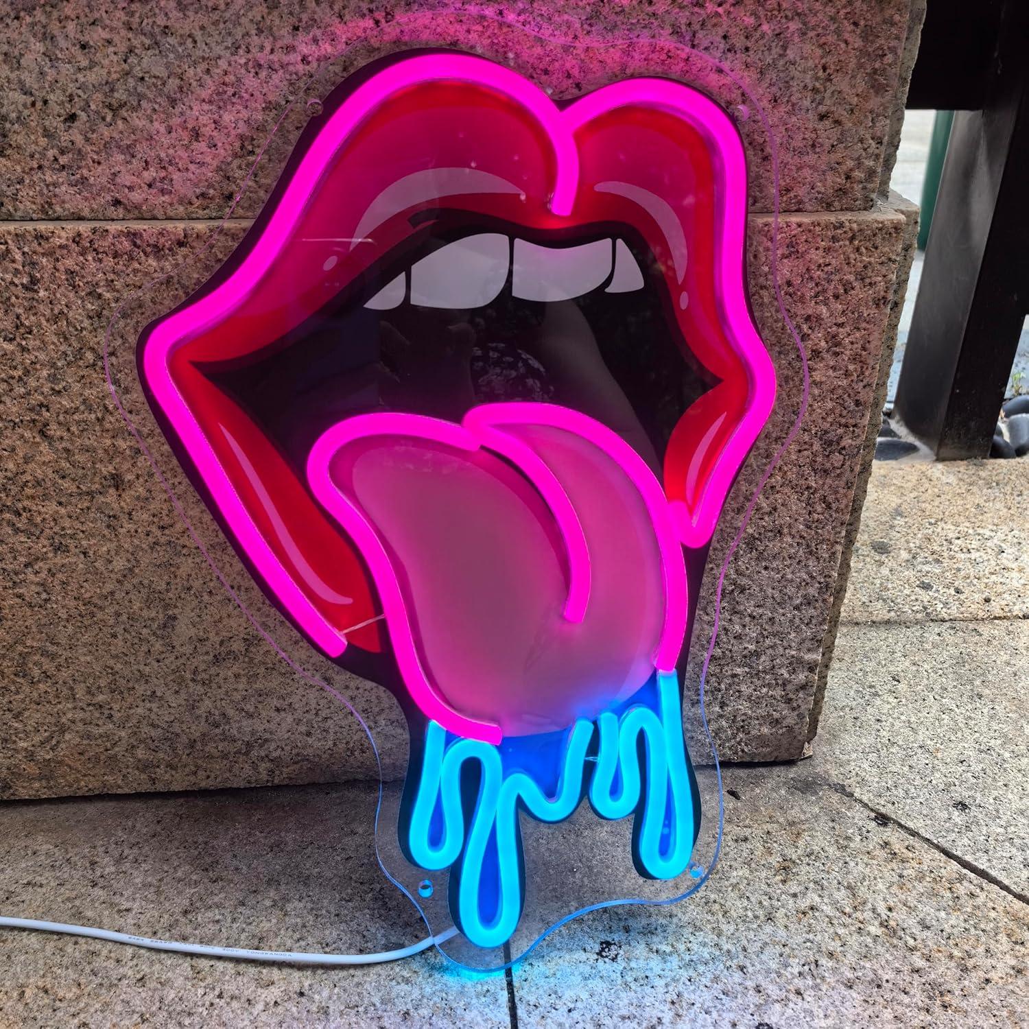 Letrero de Neón Labios Goteando GSHIXIN 40x28cm Rosa