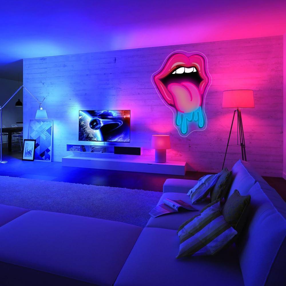Letrero de Neón Labios Goteando GSHIXIN 40x28cm Rosa