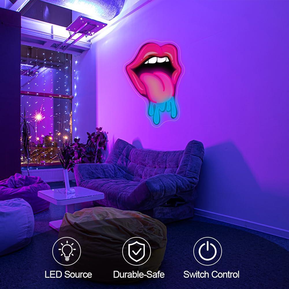 Letrero de Neón Labios Goteando GSHIXIN 40x28cm Rosa