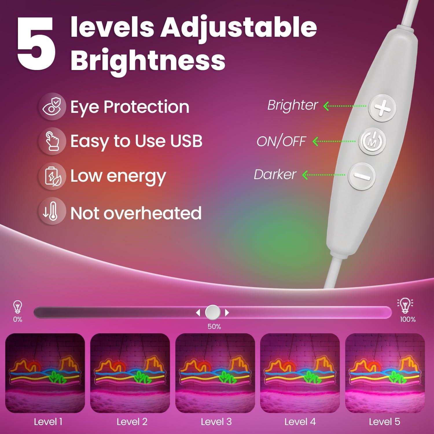 Cartel de Neón LED Montaña y Atardecer Sneignon 37.1x16cm