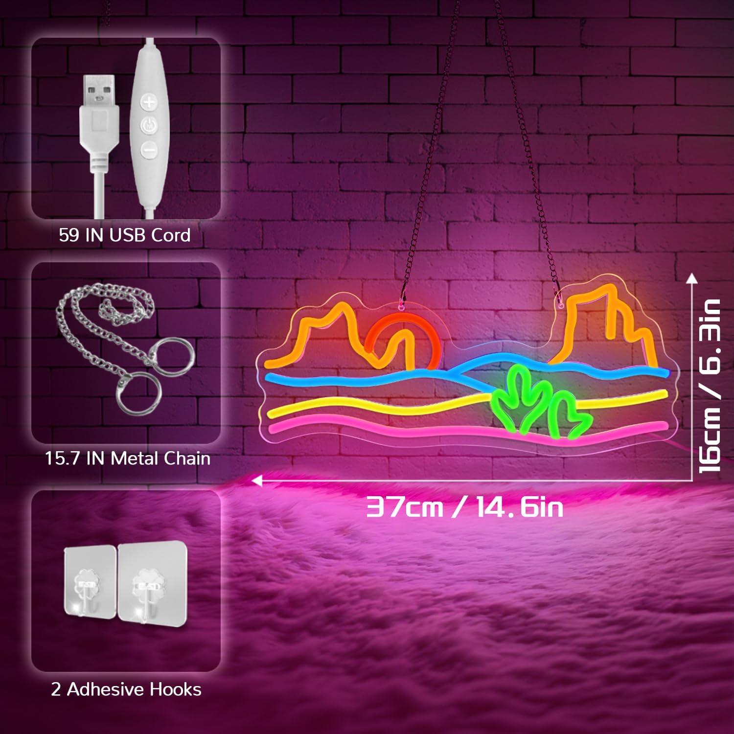 Cartel de Neón LED Montaña y Atardecer Sneignon 37.1x16cm