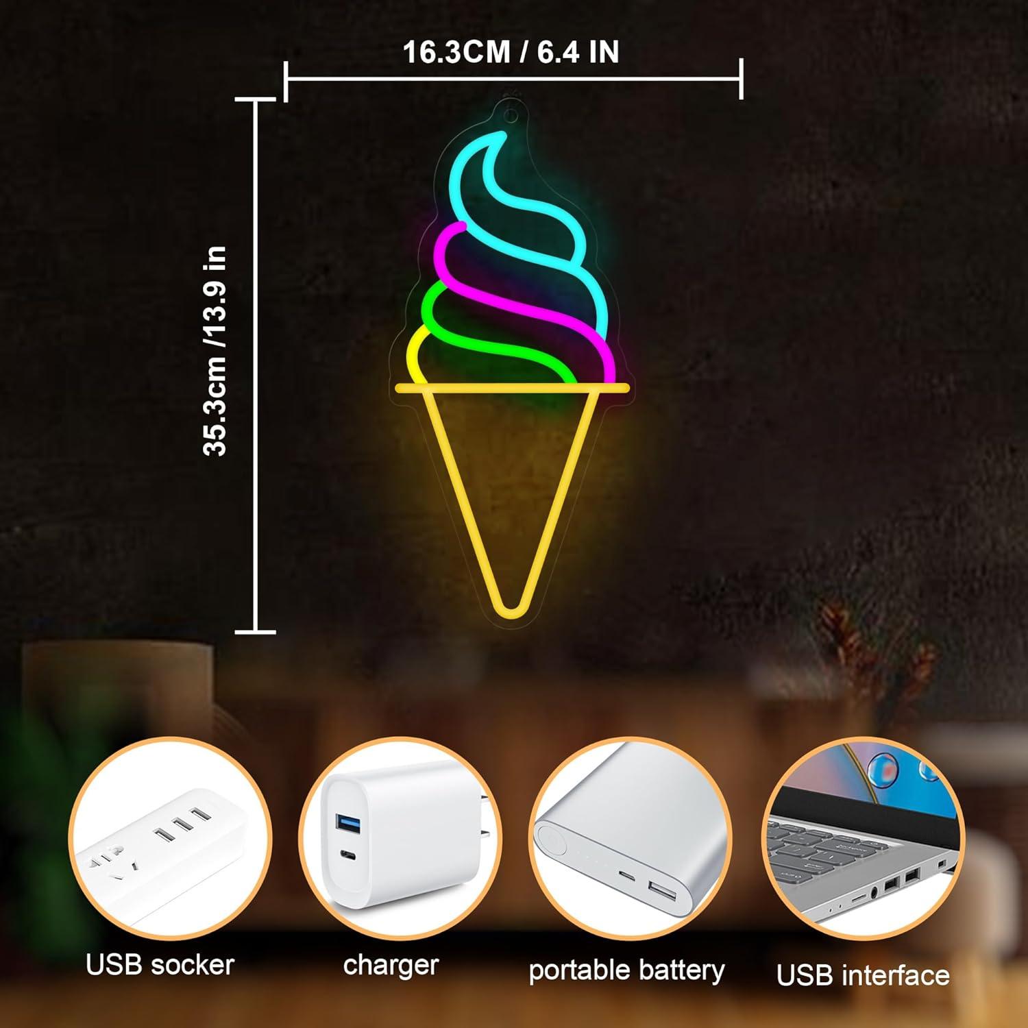 Letrero de Neón Helado CoolGift Mart LED USB Decorativo