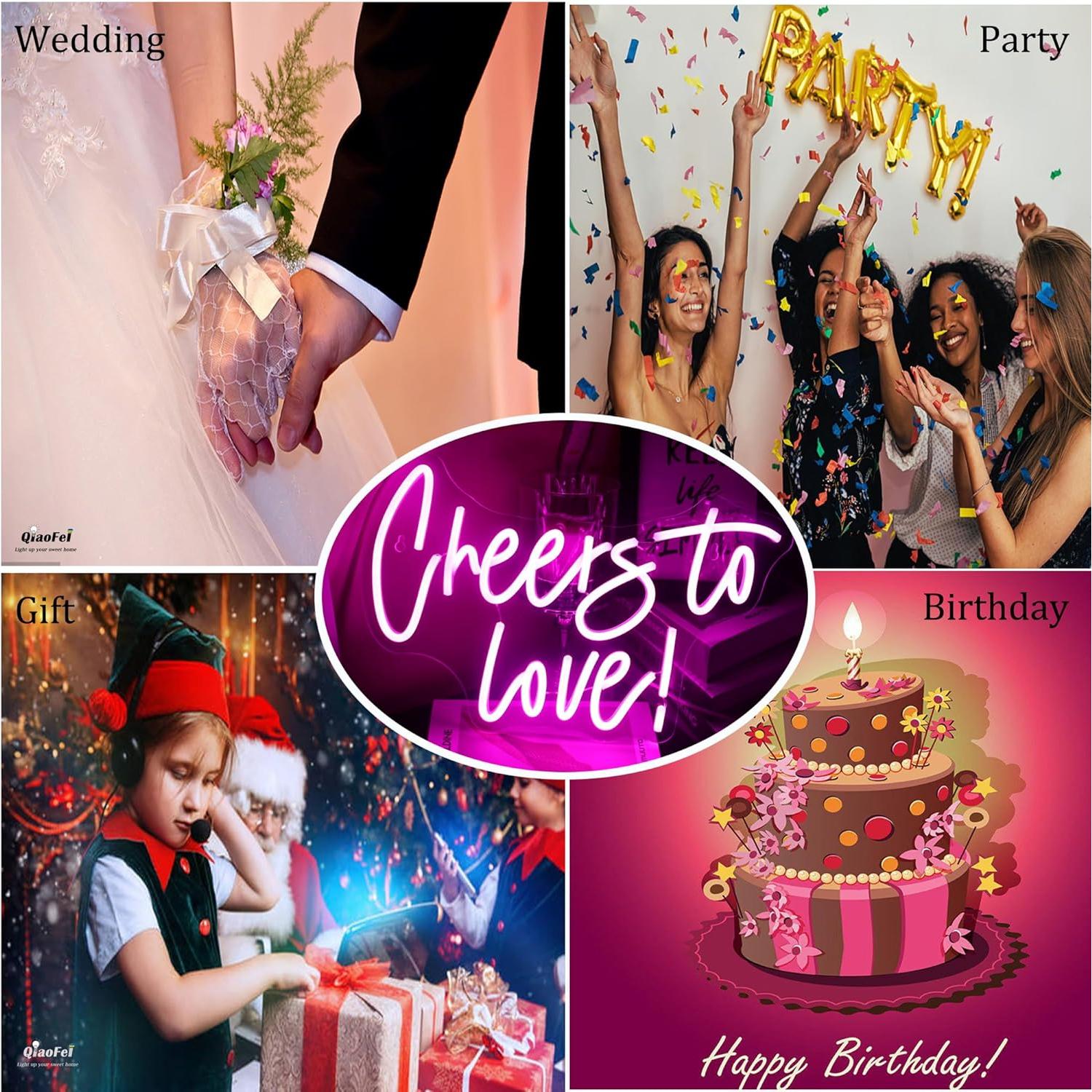 Luz Neon QiaoFei Cheers To Love 42x31 cm USB Decorativa