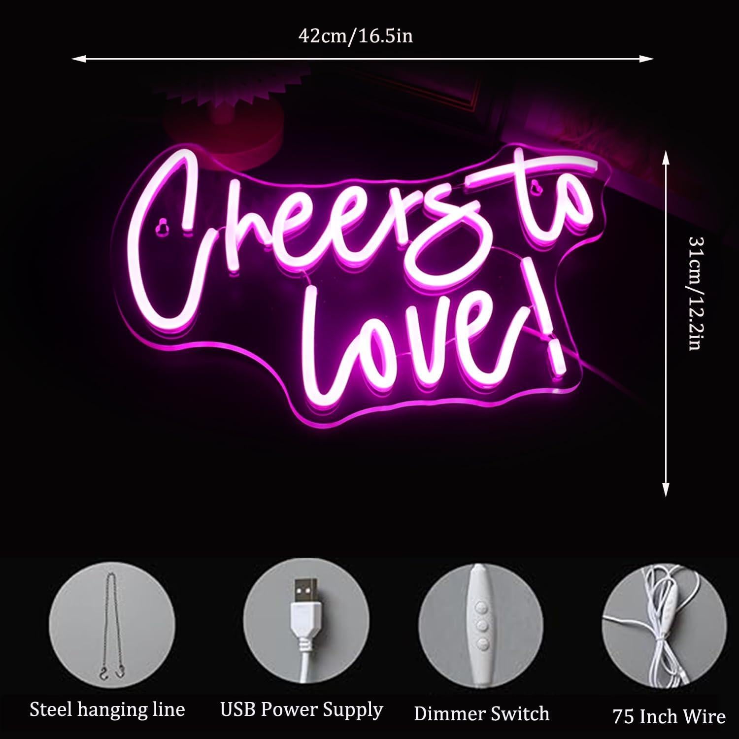 Luz Neon QiaoFei Cheers To Love 42x31 cm USB Decorativa