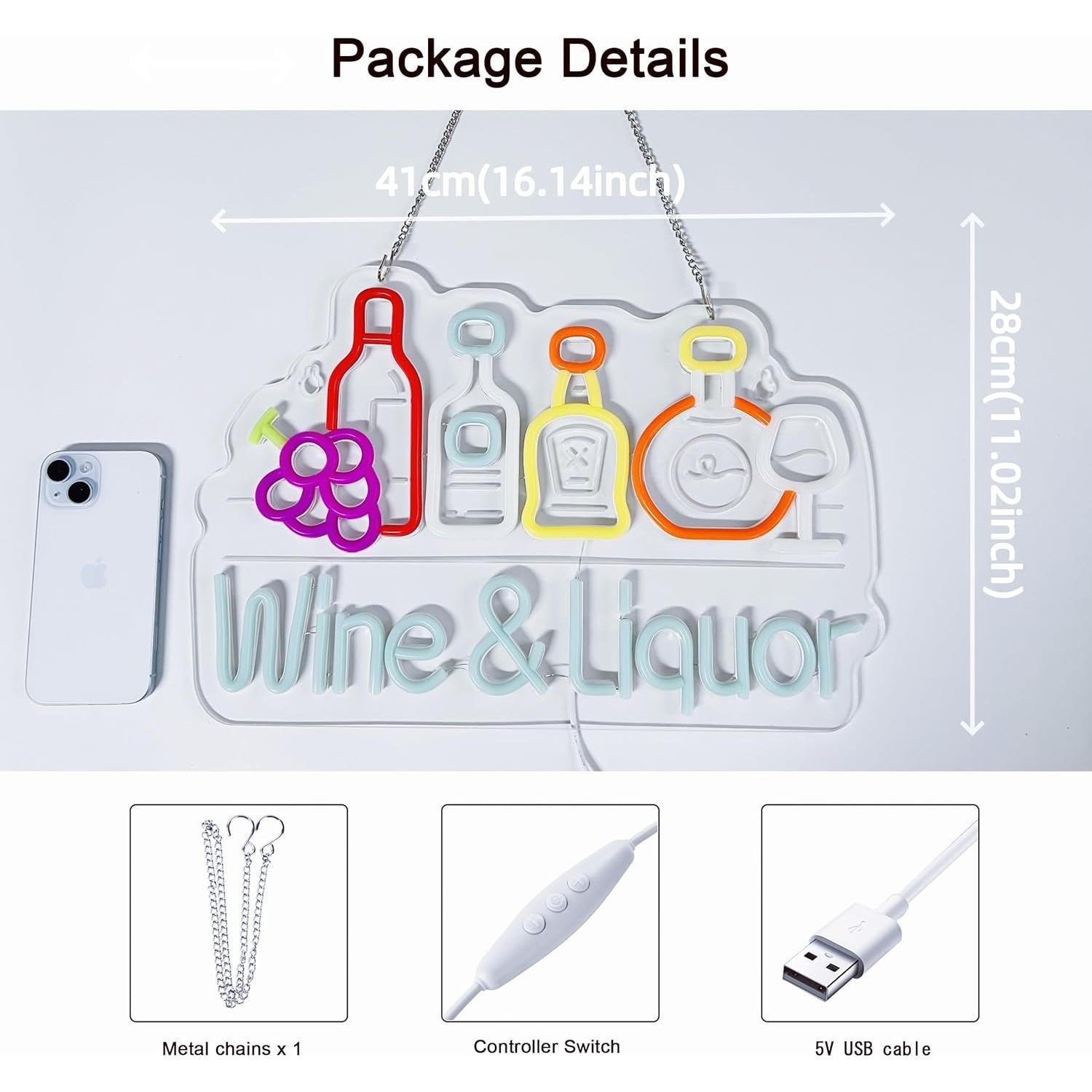 Cartel de Neón LED Licor de Vino JULHOVR 40.96x27.94 cm