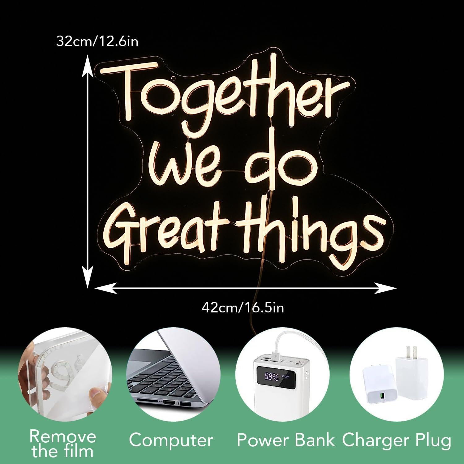 Letrero Neón LED Juntos Hacemos Grandes Cosas 42x32 cm