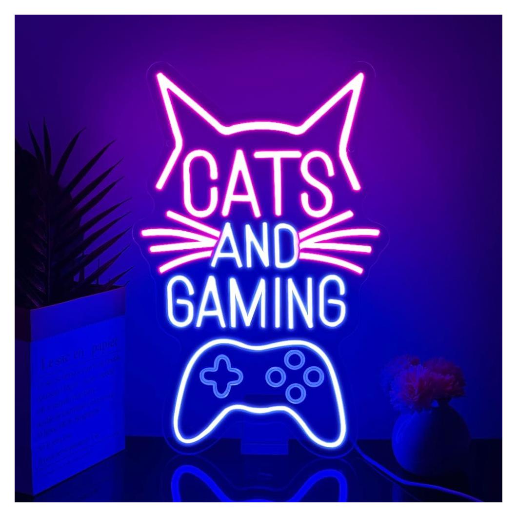 Cartel de Neón Gato y Juegos RuCvixkt 39.6x33.5cm LED USB