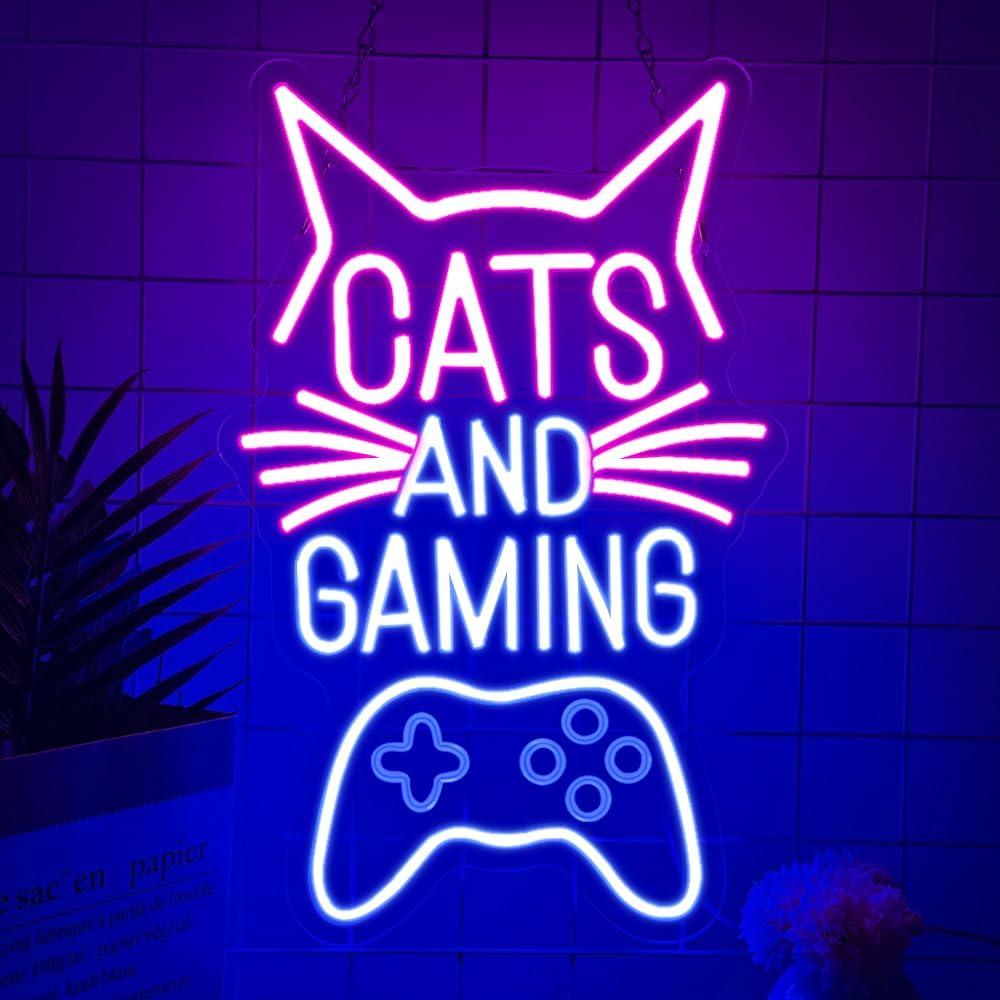 Cartel de Neón Gato y Juegos RuCvixkt 39.6x33.5cm LED USB
