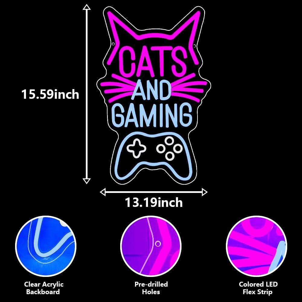 Cartel de Neón Gato y Juegos RuCvixkt 39.6x33.5cm LED USB
