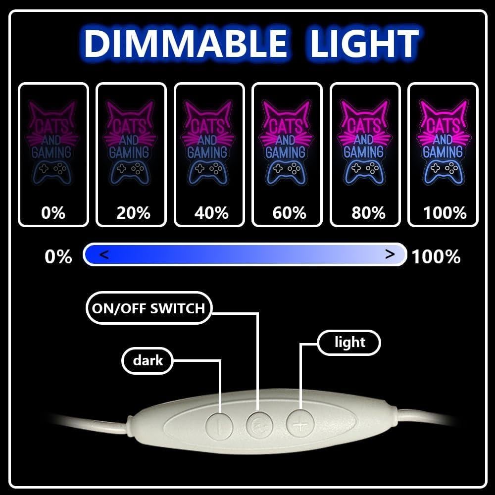 Cartel de Neón Gato y Juegos RuCvixkt 39.6x33.5cm LED USB