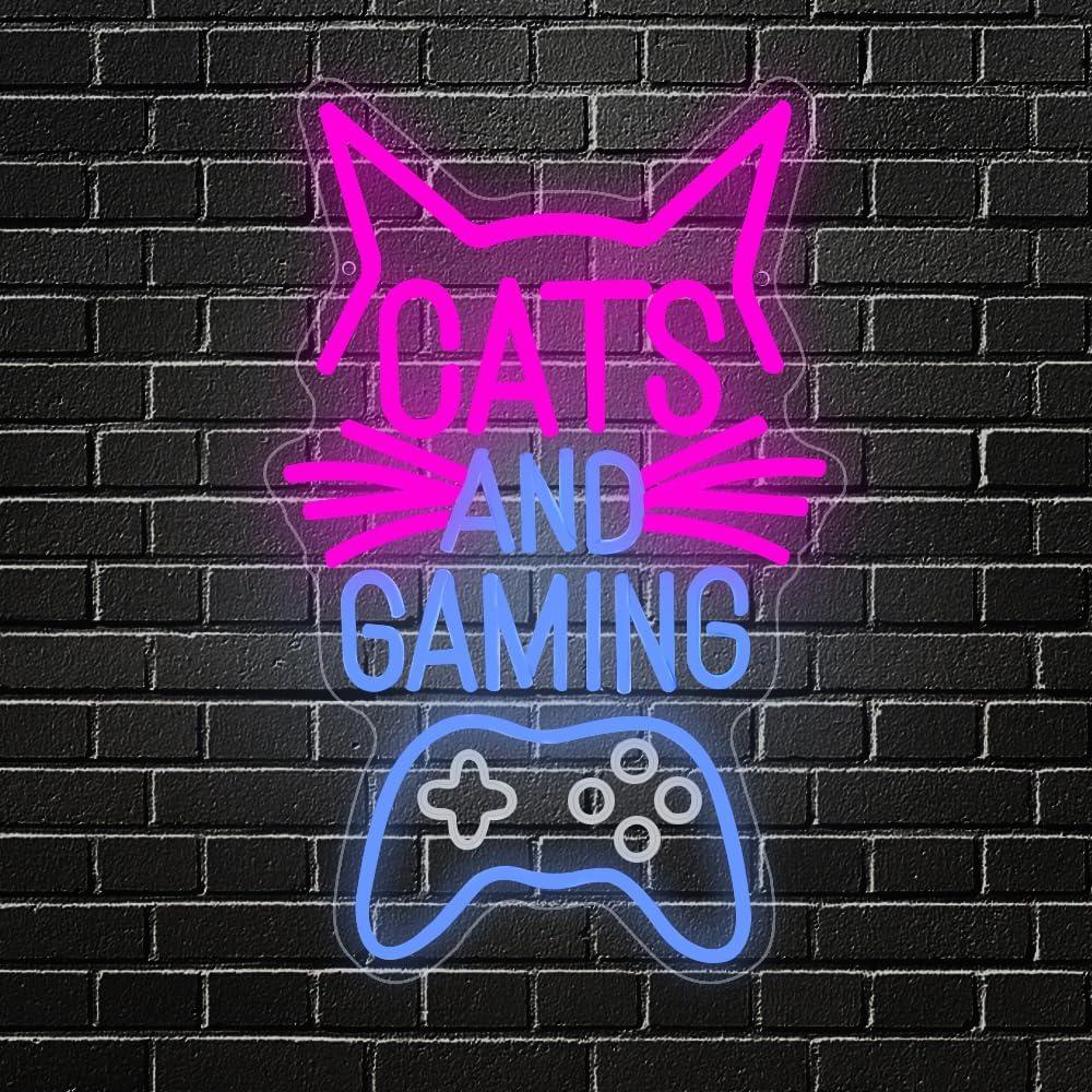 Cartel de Neón Gato y Juegos RuCvixkt 39.6x33.5cm LED USB