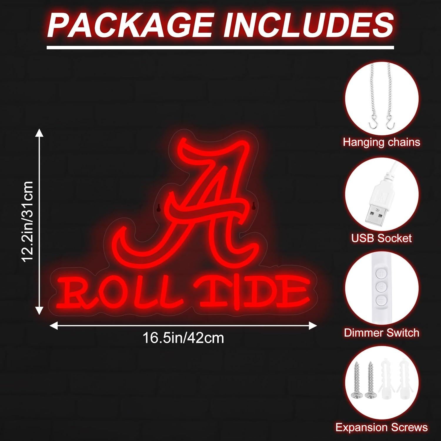 Cartel de Neón LED Roll Tide 41.91x30.48cm para Decoración