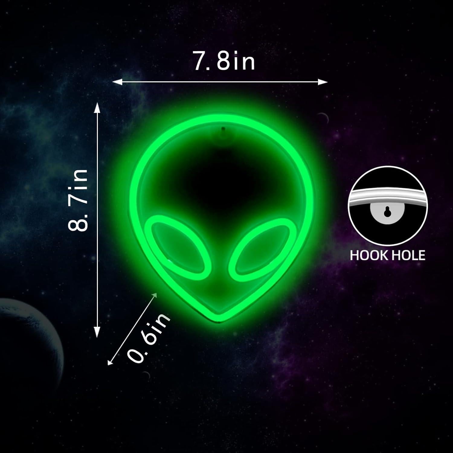 Luz de Neón Alienígena Verde LED NICETHUMB 22.1x19.8 cm
