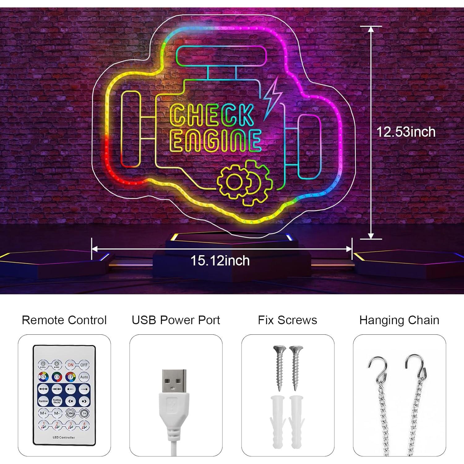 Luz de Neón LED Check Engine Dagelar 38.4x31.9 cm USB