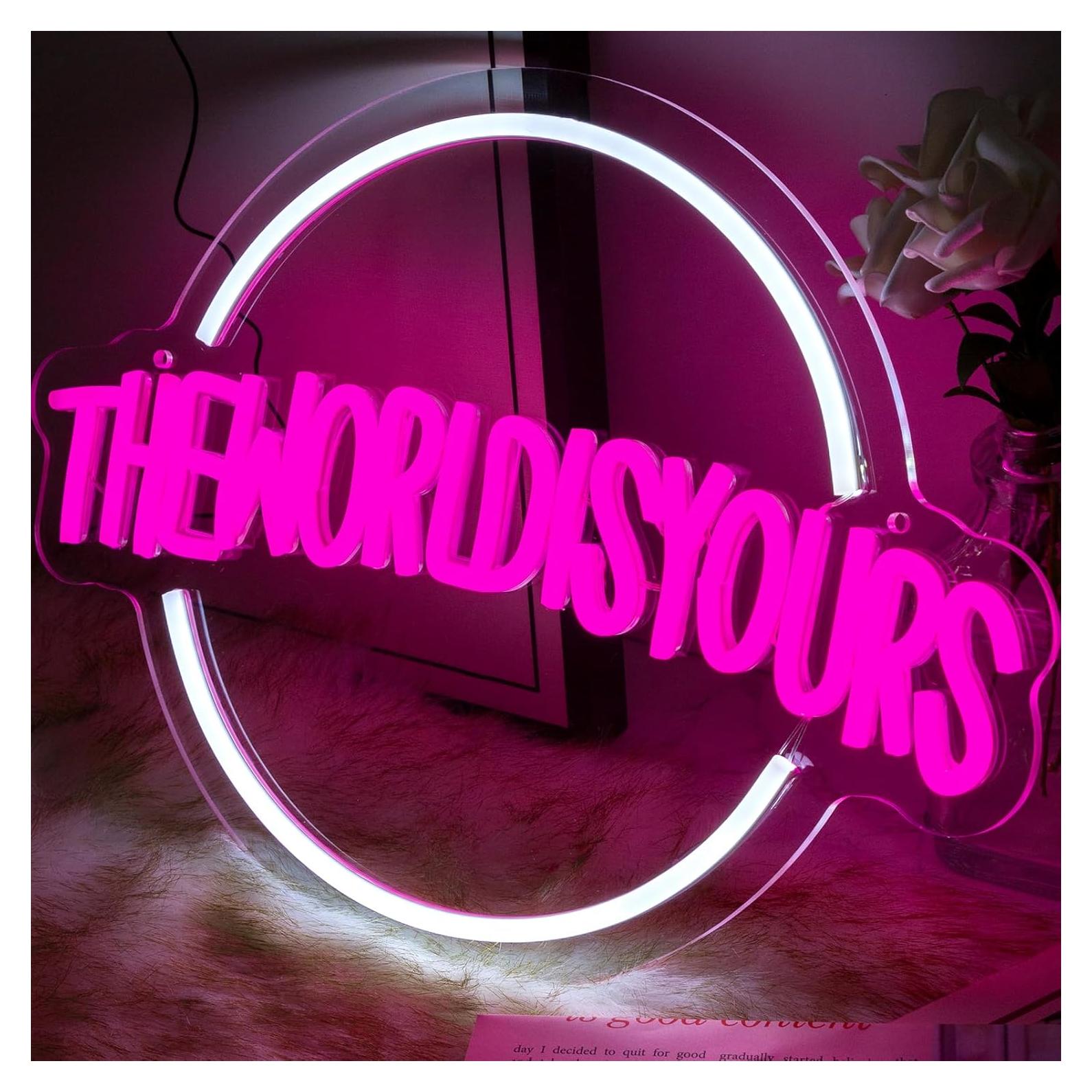 Letrero Neón Rosa Moodlion 'El Mundo Es Tuyo' 40x30 cm