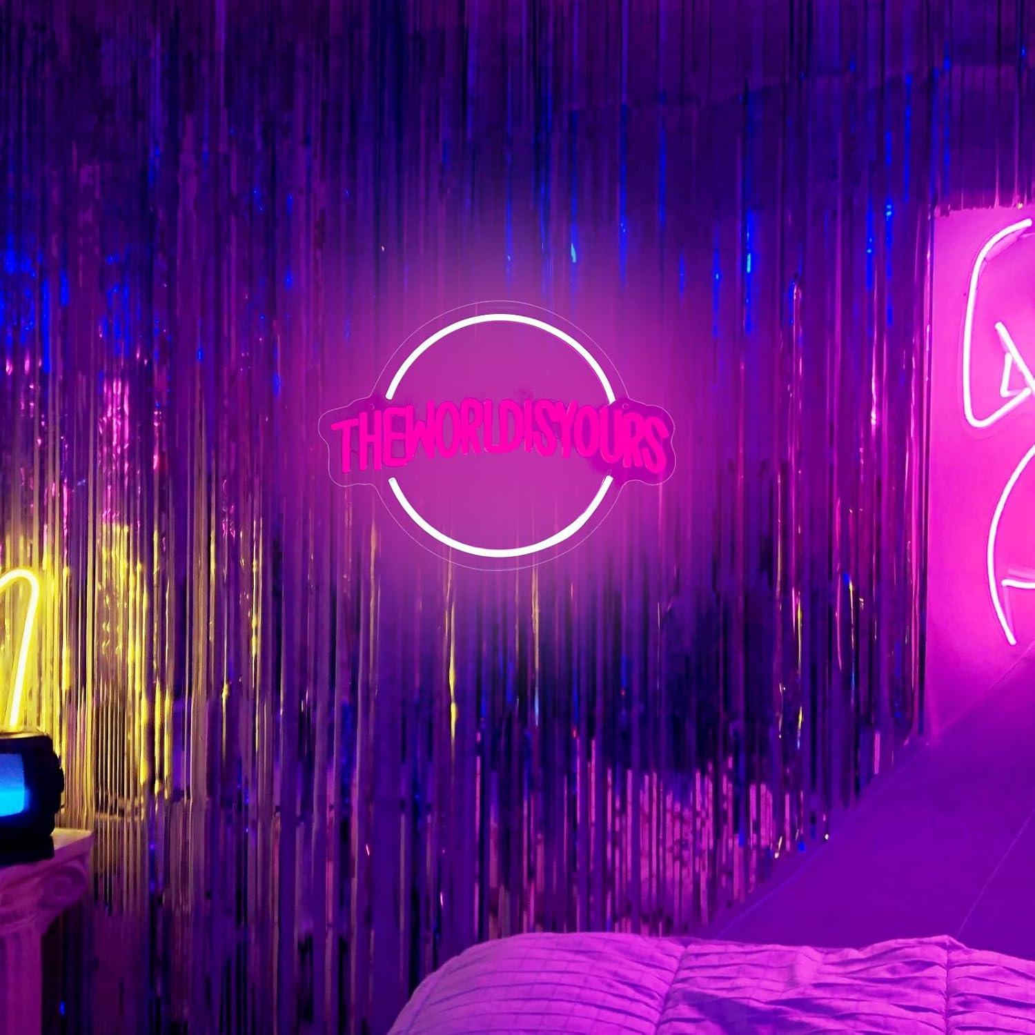 Letrero Neón Rosa Moodlion 'El Mundo Es Tuyo' 40x30 cm